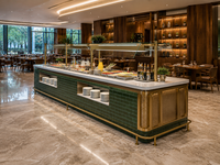 Comptoir de buffet d'hôtel de luxe personnalisé, bar à sushi japonais Omakase, présentoir alimentaire modulaire en libre-service, éclairage LED en laiton, respectueux de l'environnement