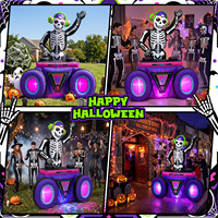 Squelette DJ gonflable pour Halloween, décoration de squelette gonflable avec lumière LED pour la décoration de fête d'Halloween en extérieur, cour, jardin