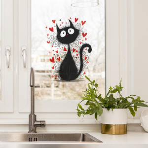 Autocollants muraux créatifs et romantiques en forme de chat noir avec cœur rouge, en vinyle, pour <span class=keywords><strong>chambre</strong></span> à coucher, salle de bain, salon - Product Image 5