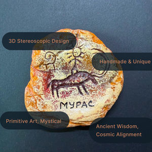 Imán de nevera de arcilla hecho a mano irregular Primal Conquest, arte rupestre de petroglicos antiguos, regalo de manifestación del alma de Asia Central - Product Image 2