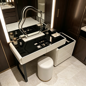 Modern Makeup Vanity <b>With</b> Flip-Top Mirror And <b>Storage</b> Drawers Bedroom <b>Dressing</b> <b>Table</b> <b>With</b> Stool - Product Image 5