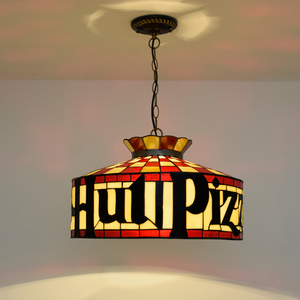 Lampada a Sospensione Stile Tiffany per Ristorante Pizza Duty Free, Illuminazione Retrò con Design in Vetro Colorato, Lampada a Sospensione Pizza Hut - Product Image 5