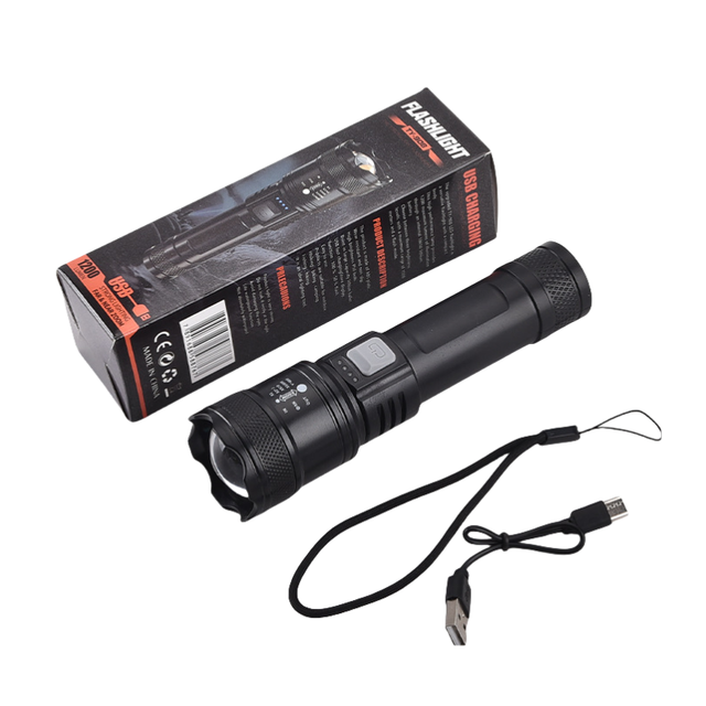 10000 Lumens Super Bright Outdoor Zoomable Portable Searchlight Waterproof Plastic USB Rechargeable Torch Camping LED Flashlight