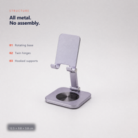 Support de téléphone portable de bureau en métal, portable, en aluminium, entièrement pliable, angle réglable, rotation à 360°, support de téléphone portable