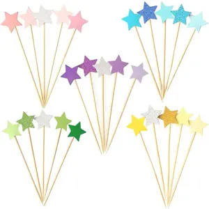 Cinco pontas estrela Cupcake Topper Glitter Cupcake Toothpicks Bolo Decoração Estrelas Toppers para Wedding Cake Topper