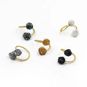 2024 Wholesale New arrivals Double Agate Druzy Ring Gold Plated Adjustable Fashion Druzy Ring