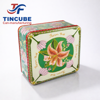 Boîte en métal carrée personnalisée pour biscuits, thé, bonbons, emballage, rangement domestique, conteneur en étain imprimé floral, usine OEM ODM