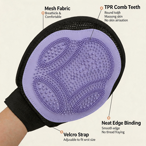 Gant de massage et de toilettage Quanying pour animaux de compagnie, brosse anti-poils, gant de bain pour chien, <span class=keywords><strong>chat</strong></span> et petits animaux - Product Image 5