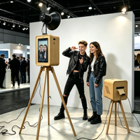 Cabina de Fotos Portátil Personalizada de Estilo Vintage Retro con Pantalla Doble de Madera para iPad SLR de 18.5 Pulgadas, Cabina de Fotos de Madera para Eventos con Impresión de Fotos en Formato Self-Service