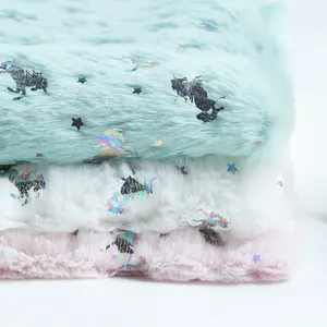 Recycled SHAOXING Factory Supplier Bunny Hair Foil Fabric Two-Color Unicorn Pattern Super Soft Plush Fleece Fabric