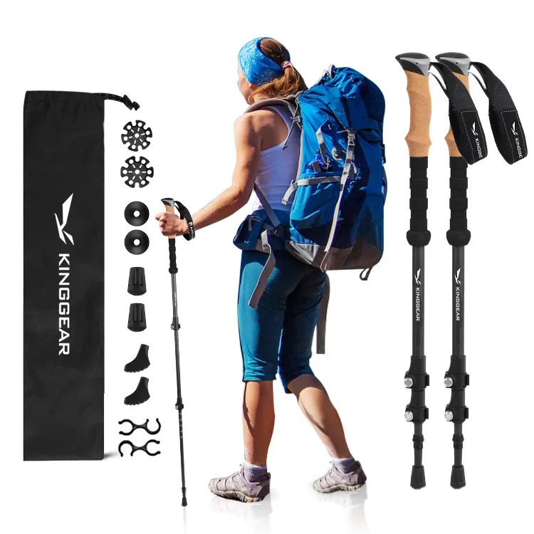 KingGear 3 seções Caminhadas Sticks alpenstock Pólos de Caminhada Telescópica Ultra-forte Custom Carbon Trekking Poles