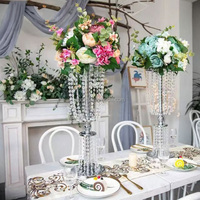 Décoration de table pour événements de mariage, support à fleurs en verre avec perles de cristal pour centre de table de mariage