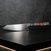 AMSZL Couteau Santoku ultra tranchant de 7 pouces Lame japonaise en acier au carbone avec manche octogonal en bois stabilisé