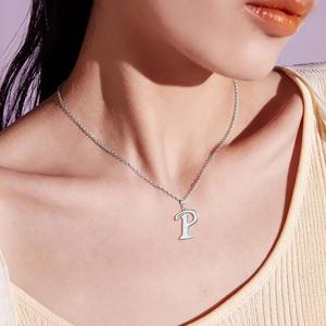 Gioielli da donna unici 925 in argento Sterling iniziale P lettera <span class=keywords><strong>monogramma</strong></span> con creato opale alfabeto collana - Product Image 4