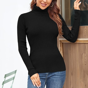 Pull à col roulé côtelé pour femme |   Haut en tricot fin extensible en viscose-coton pour l'automne et l'hiver, idéal pour les superpositions |   Fabricant OEM - Product Image 2