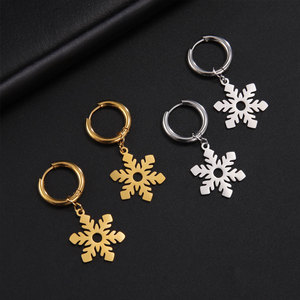 Luxury 14k 18k Gold Plated 316L Stainless Steel <b>Titanium</b> Fashion Drop Jewelry Snowflake Earrings for Women - Product Image 2
