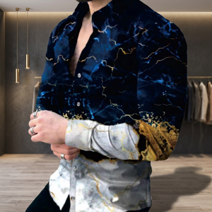 <b>Men's</b> Printed Vintage <b>Long</b>-<b>Sleeved</b> Single Breasted Casual <b>Shirt</b> Eco-Friendly Quick Dry Anti-Wrinkle Breathable Twill Spring - Product Image 3