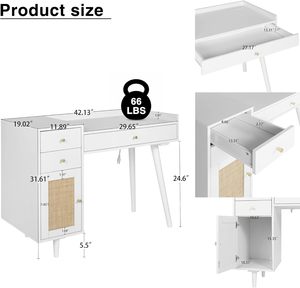 OEM/ODM avec port USB Commodes à 3 tiroirs, rangement, table de courtoisie en bois de rotin, bureau d'ordinateur, vanité de maquillage en bois multifonctionnelle - Product Image 6