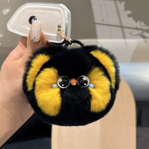 Mignon petit chat chaton en peluche véritable Rex lapin fourrure porte-clés sac à dos pendentif Pom Pom porte-clés sac à main breloque voiture porte-clés cadeaux - Product Image 3