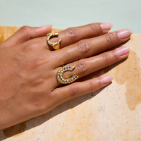 G4316 Vente en gros Acier inoxydable PVD 18 carats Plaqué or Zircon Pavé Bague fer à cheval Bijoux de mode Bagues fer à cheval