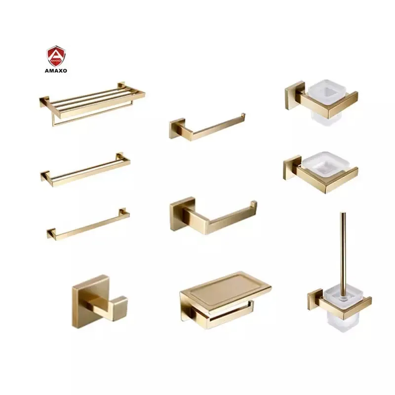 AMAXO-Accesorios de lujo para el hogar, conjunto de accesorios de baño montados en la pared de oro para Hotel