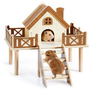 Casa de Madera para Hámster con Escaleras, Villa Multifuncional para Actividades de Mascotas, para Hámsters Pequeños, Uso en Interiores - Product Image 1