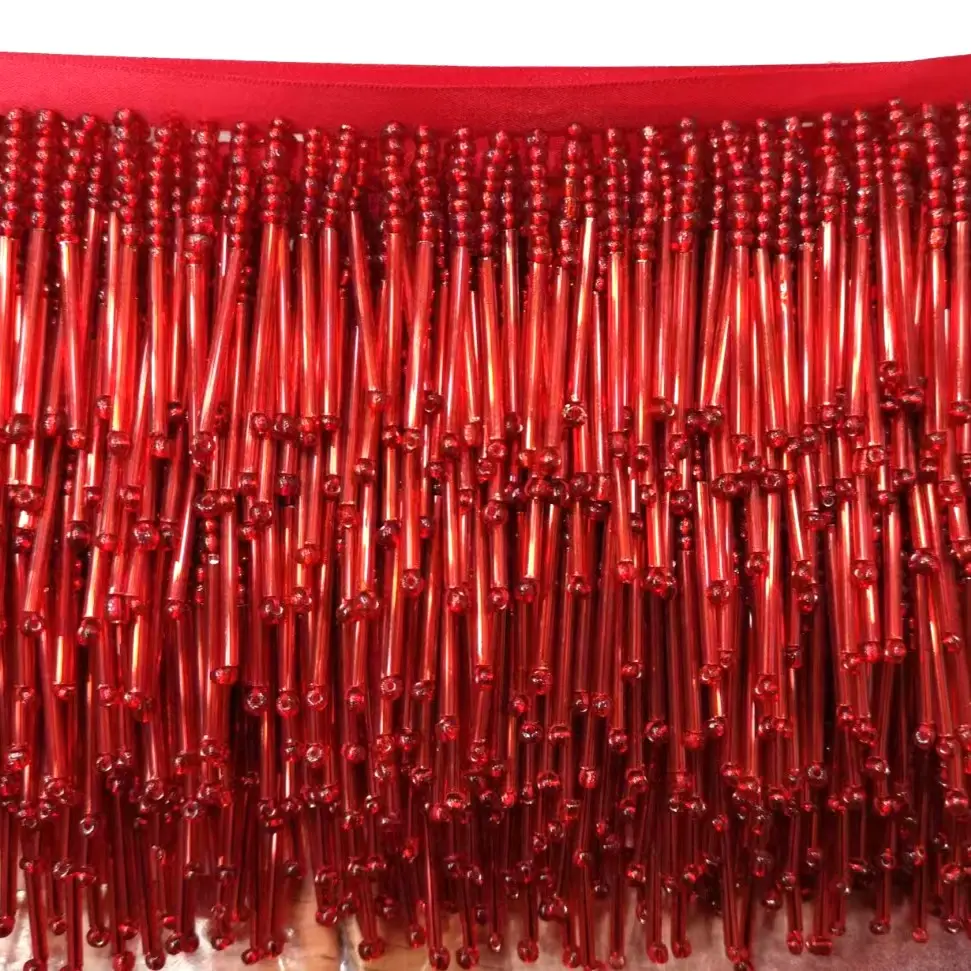 Handmade Corner Beads Fringe Lace Custom Multi-color Pendant Heavy Beaded Tassel Trim