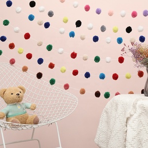 Guirlande de perles DIY aux couleurs arc-en-ciel pour décoration de Noël, guirlande de boules en feutre et pompons en laine, bannière de fête, décoration murale, vente en gros - Product Image 4