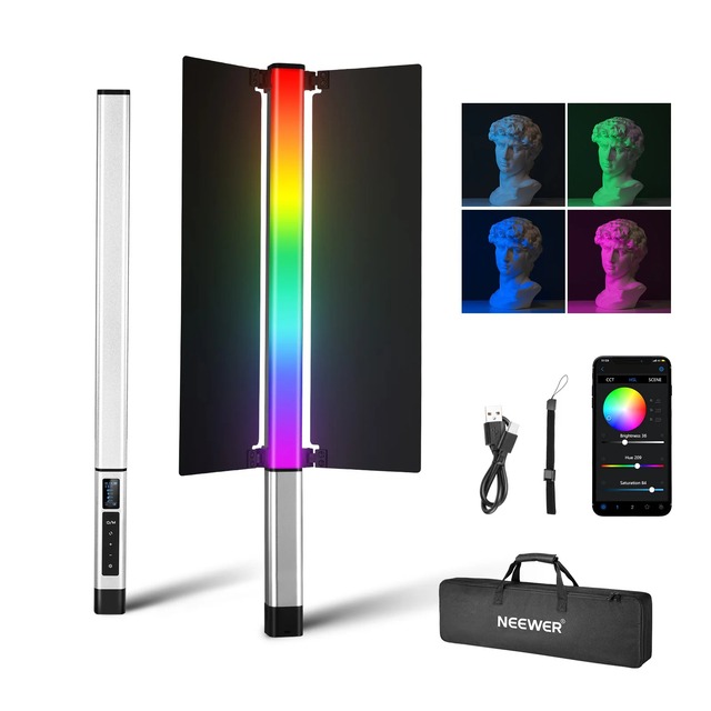 For NEEWER CL124 II RGB Handheld LED Light Stick Video Light Wand 3200mAh Battery 360°Full Color Tube Lighting Metal APP Control