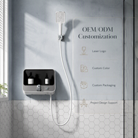 Panneau de douche bicolore avec douchette à main, étagère de rangement noire, commande à double bouton, ensemble de douche mural pour salle de bain