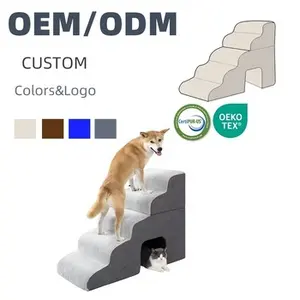 Fábrica al por mayor de alta calidad 3 en 1 escalera de 5 peldaños se adapta a la cama hasta 60 libras sofá perro gato cama escaleras