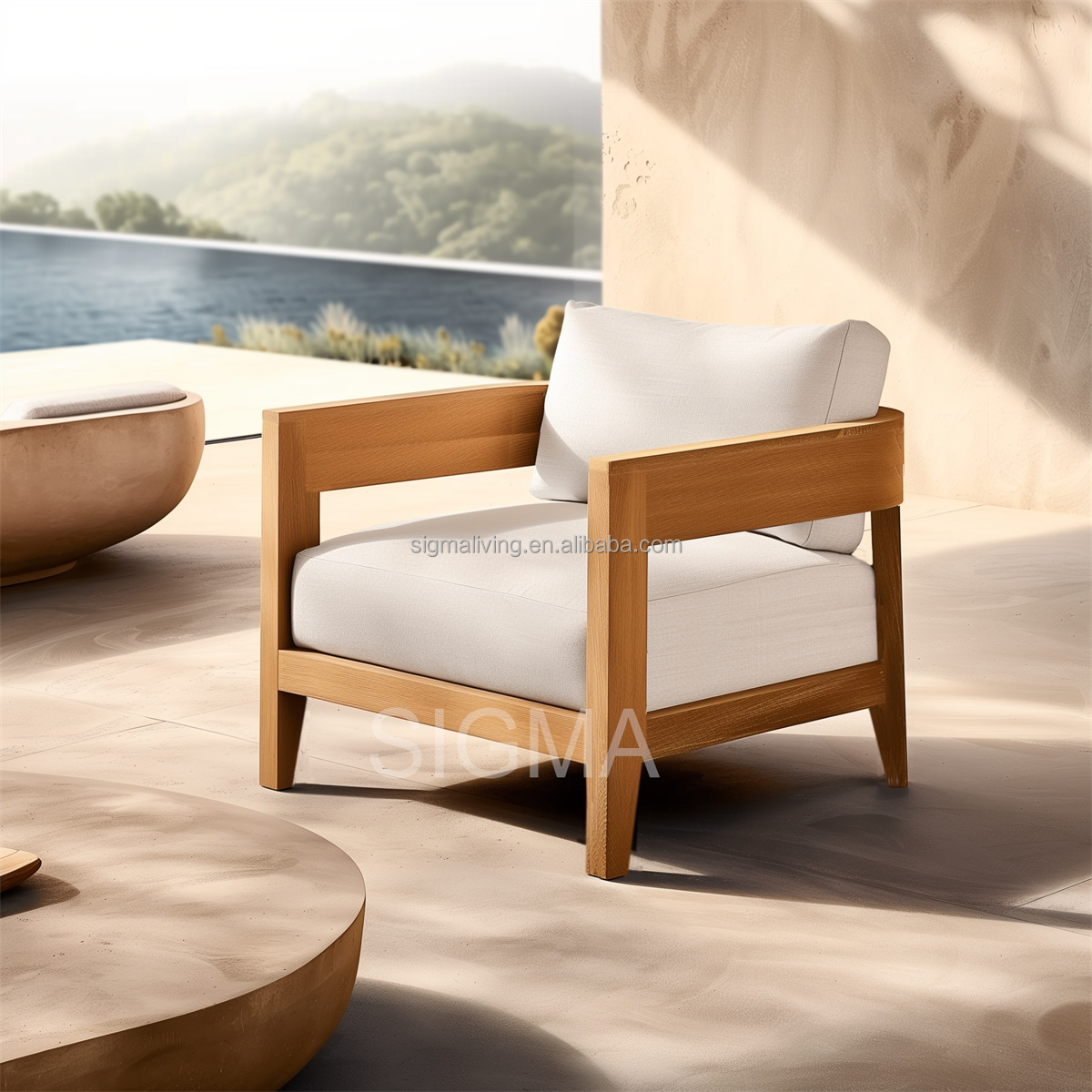 Factory Furniture Commercial Furniture Hotel Restaurant Three Seater Long Teak Sofa Modern Teak Patio Garden Sofa Set