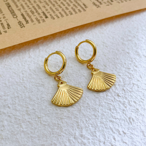 ต่างหู hoogie สีทอง316L ต่างหูสแตนเลสแบบใส่ใบแปะก๊วยชุบทอง18K รูปทรงเรขาคณิตสีสันสดใสขายส่ง - Product Image 5