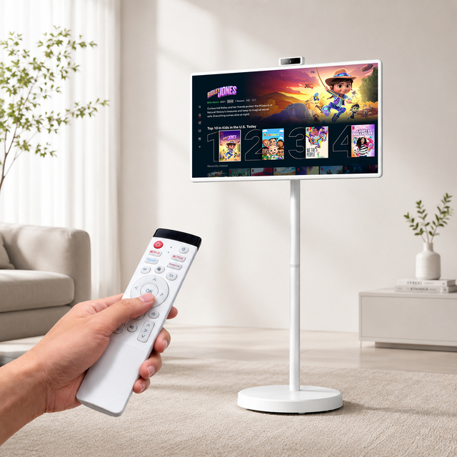 32" Digital Signage & Display, Portable Mobile Design with 5 Casters, Large Rechargeable Battery, for Office & Public Areas
