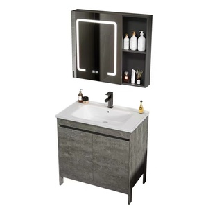 Mueble <span class=keywords><strong>De</strong></span> Tocador Estrecho con Encimera, Mueble <span class=keywords><strong>De</strong></span> Baño con LED y <span class=keywords><strong>Espejo</strong></span>, Diseño Sencillo con Lavabo y Gabinete <span class=keywords><strong>De</strong></span> PVC - Product Image 4