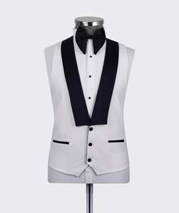 Costumes blancs pour hommes noir revers coupe ajustée 3 pièces mariage marié bal mâle vêtements Blazer gilet pantalon ensembles mariage smoking <span class=keywords><strong>tenue</strong></span> - Product Image 4