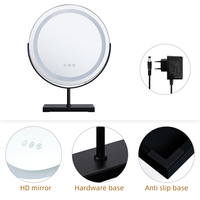 Miroir de maquillage rond sur pied avec éclairage LED, 3 couleurs réglables, écran tactile, finition métal chromé personnalisée, garantie 3 ans