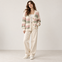 Cardigan rayé pour femme, col en V oversize, boutonné, manches longues, poches, color block, automne-hiver, tricot personnalisé