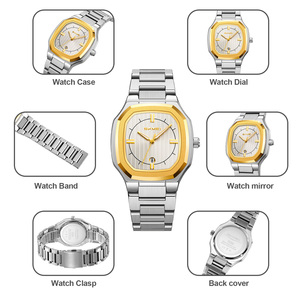 Reloj de Pulsera de Cuarzo de Lujo para Hombre, Personalizado OEM/ODM, Correa de Acero Inoxidable, Esfera Octogonal, Visualización Analógica de Fecha, Resistente al Agua, para Negocios - Product Image 4