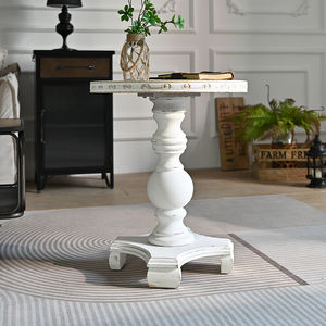 Table basse de style français unique pour salon, en bois massif blanc rustique, sculptée, durable, facile à assembler - Product Image 4