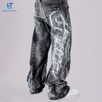 Fabricant de jeans sur mesure BENTURA, impression DTG personnalisée, jeans en denim ample à jambe droite, 100% coton, lavage vintage, haute qualité