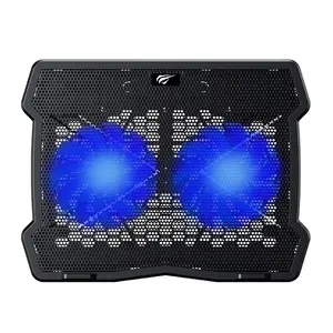 F2075 Havit 10 - 15 Inch 2 Fans Laptop Laptop Fan Cooler Stand Gaming Adjustable Folding Dual Usb Led Notebook Game Cooling Pad