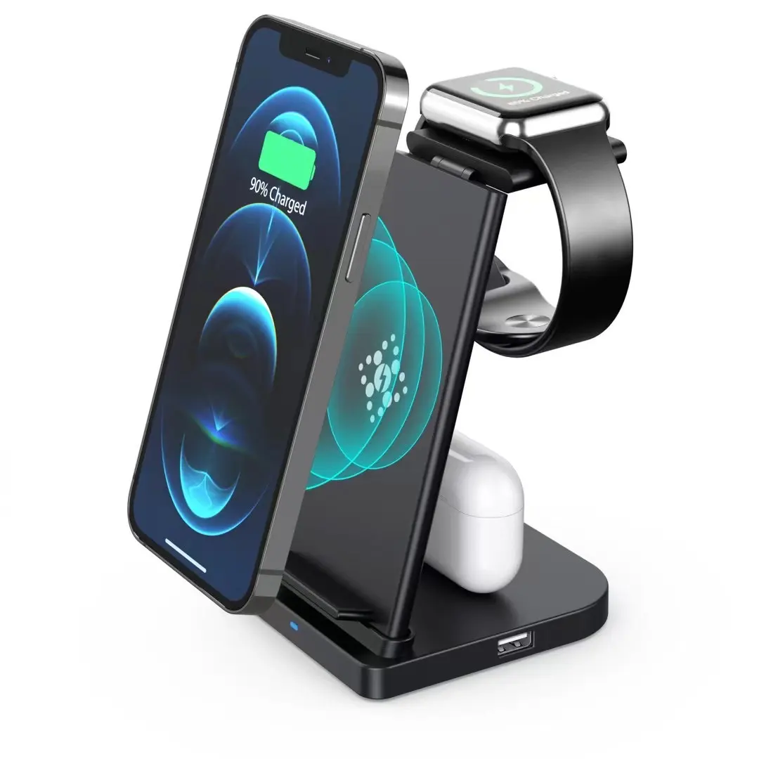 3 in 1 Multi-function Wireless Charger Holder Stand Dock Station for iPhone Mobile Phone Headset Smart Watch