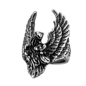 JPLEE Tribal Herren Adler Ring Gold Edelstahl Hawk Band Fliegende Weißkopf seeadler Ringe Punk Vintage Silber Vogel Biker Ring für Männer