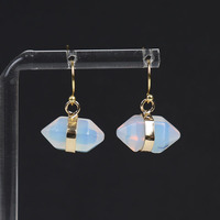 Boucles d'oreilles pendantes en pierre naturelle à pointe terminée, en acier inoxydable doré, avec cristaux naturels hexagonaux pour femmes et jeunes filles
