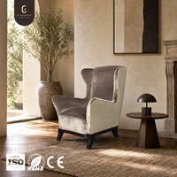 Fauteuil lounge en bois de hêtre personnalisé avec dossier en cuir, fauteuil moderne pour villas de luxe, hôtels et résidences privées