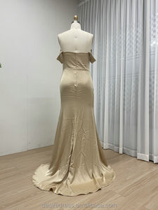 Элегантное золотое атласное вечернее платье-русалка MC20079-2 с открытыми плечами и драпировкой, для выпускного вечера, роскошное свадебное платье для женщин, коллекция 2026 - Product Image 6