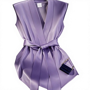 Vestido de Gasa sin Mangas Color Vino Tinto, Estilo Francés Elegante y Sofisticado, Diseño Exclusivo de Alta Gama, con Cinturón Anudado, para Primavera - Product Image 5