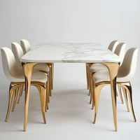 Ensemble de table à manger rectangulaire en bois de luxe, 6 places, appartement, tissage en rotin naturel, chaises modernes à dossier en lattes, usage commercial pour hôtel