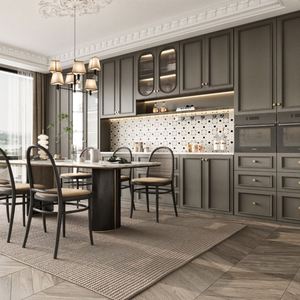 Fabricants d'armoires de cuisine en bois massif de style classique personnalisé, îlot de cuisine de luxe, panneau de contreplaqué, armoires de cuisine en PVC - Product Image 3